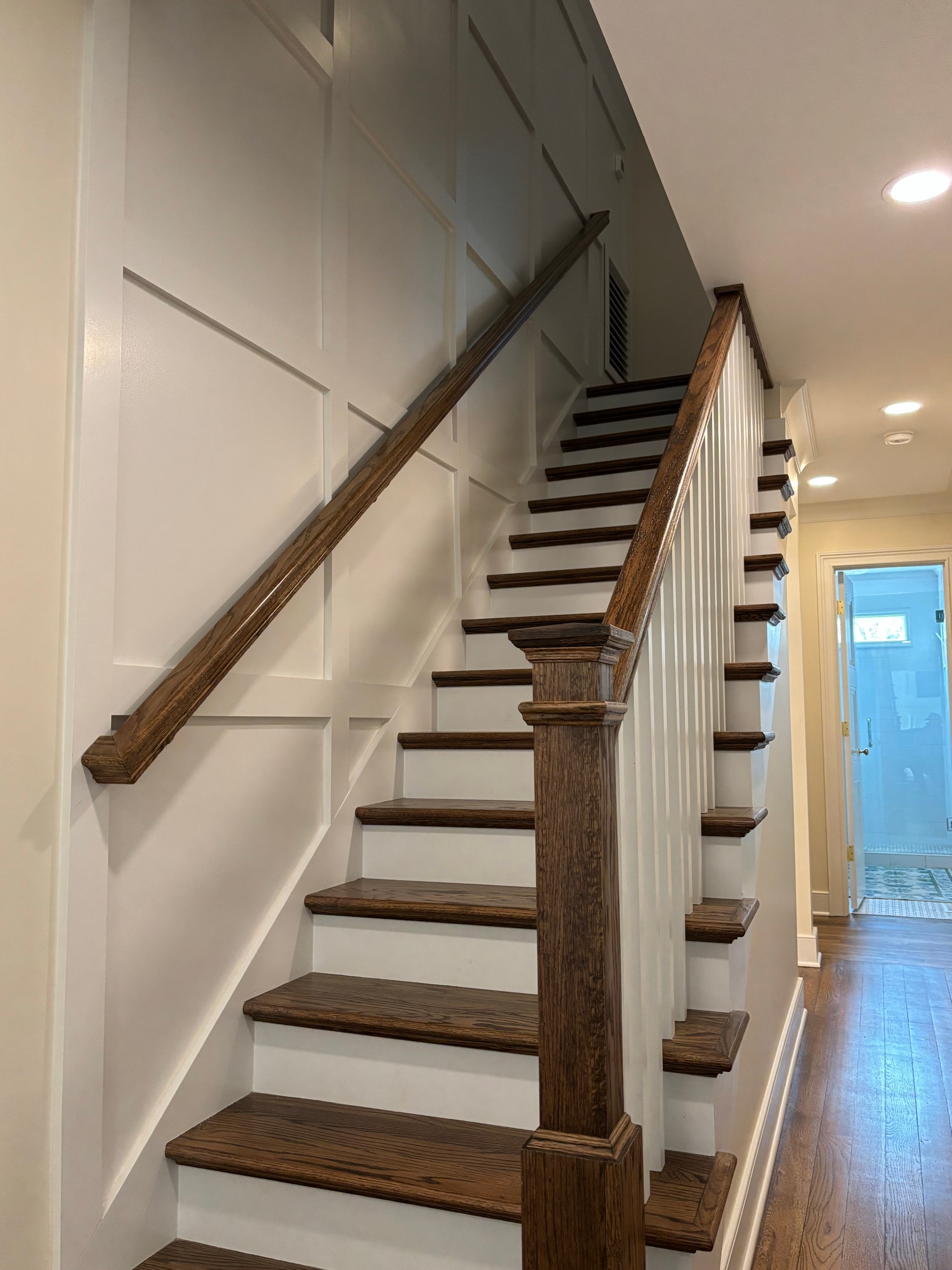 Oak staircase with wood treads and railing